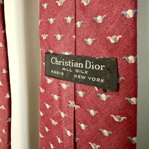 Christian Dior Burgundy Silk Tie with Light Blue and Cream Micro Motifs Vintage